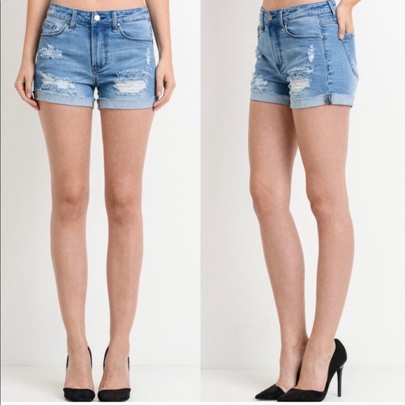 ✨NEW✨ BLACK LABEL DISTRESSED DENIM JEAN SHORTS - Picture 2 of 3